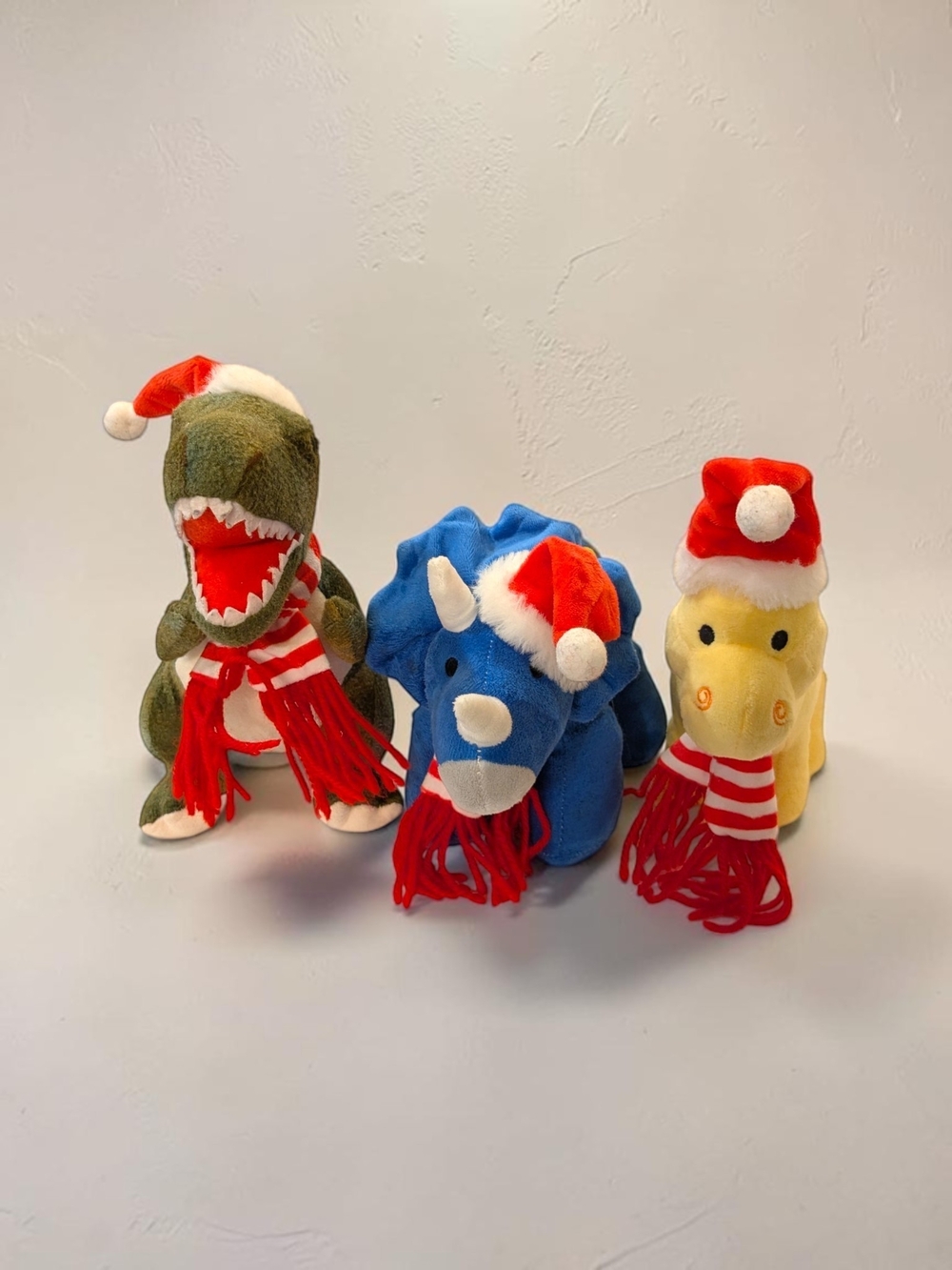 Vintage Style Christmas Holiday Dinosaur Plush Figures - Set of 3